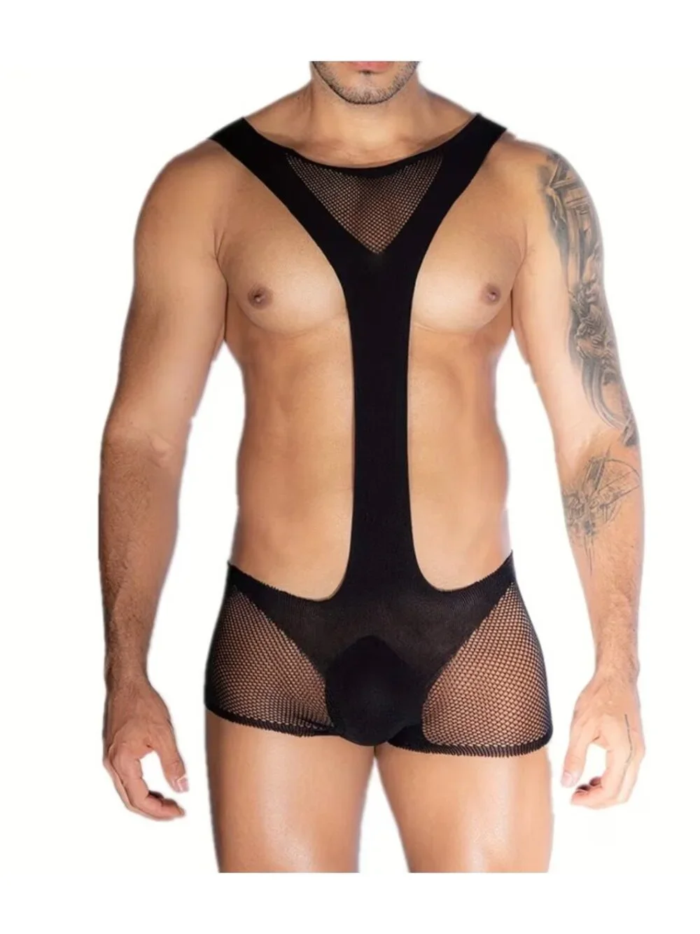 Mens Sexy Black Mesh Bodysuit*Y-Strap*Fishnet*Gay*Cosplay*Sissy*Femboy*NIP